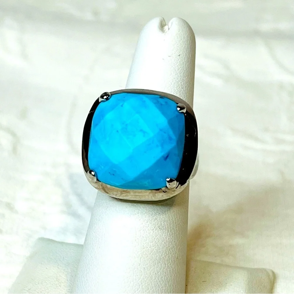 Sterling Silver Faceted Blue Turquoise Statement Ring